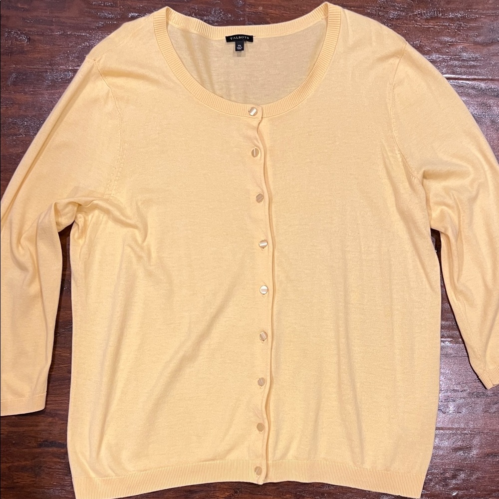 Talbots Pastel Lightweight Pastel Yellow Button-Down 3/4 Sleeve Cardigan Size XL - Picture 2 of 9